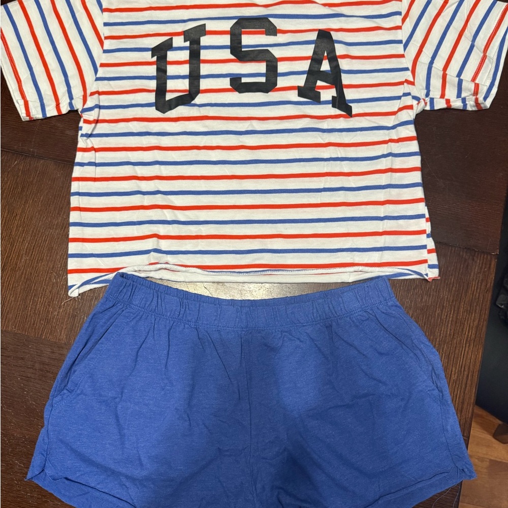 Mighty Fine Red and Blue Striped T-Shirt/shorts